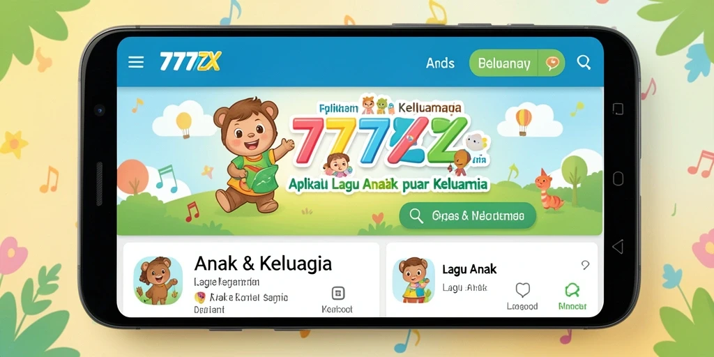 Antarmuka aplikasi 777ZX yang ramah anak dengan koleksi lagu.