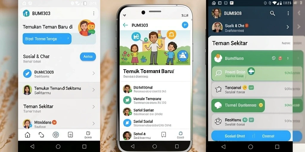 Screenshot antarmuka BUMI303 menampilkan fitur Teman Sekitar dengan jelas.