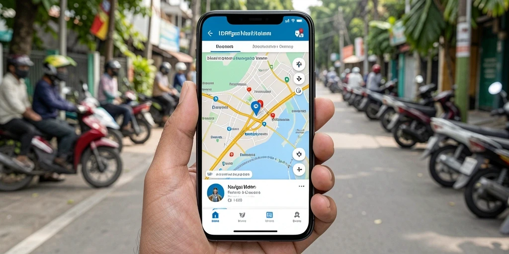 Tampilan antarmuka aplikasi IDRRP untuk navigasi motor yang informatif.